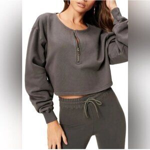 NWT Good American Essentials Gray Collarless Half Zip Sweatshirt - Size 6 (3XL)